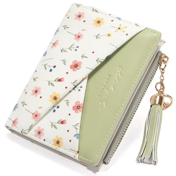 GAEKEAO Small Womens Wallet RFID Blocking Bifold Card Holder Tassel Vegan Leather Wallets Cute Pattern with Zipper Pocket