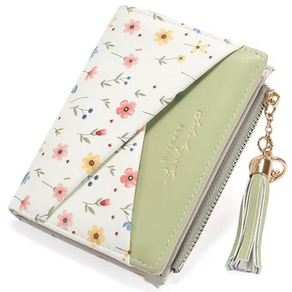 GAEKEAO Small Womens Wallet RFID Blocking Bifold Card Holder Tassel Vegan Leather Wallets Cute Pattern with Zipper Pocket
