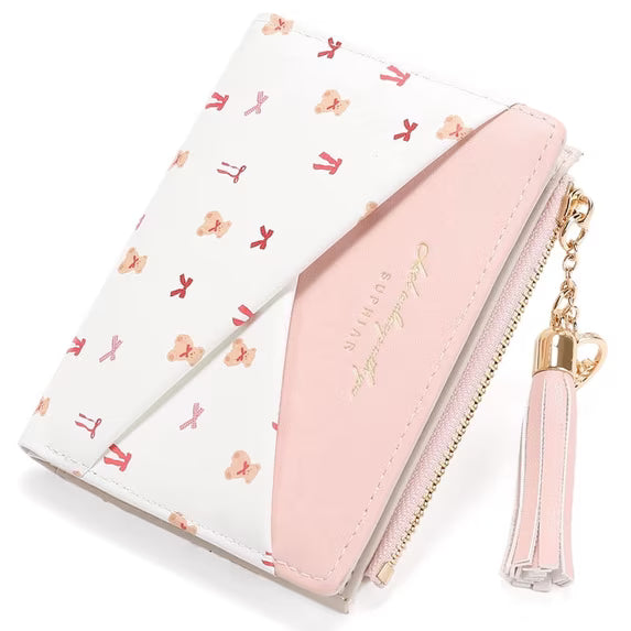 GAEKEAO Small Womens Wallet RFID Blocking Bifold Card Holder Tassel Vegan Leather Wallets Cute Pattern with Zipper Pocket