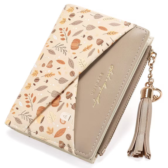 GAEKEAO Small Womens Wallet RFID Blocking Bifold Card Holder Tassel Vegan Leather Wallets Cute Pattern with Zipper Pocket