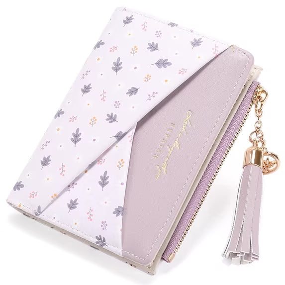 GAEKEAO Small Womens Wallet RFID Blocking Bifold Card Holder Tassel Vegan Leather Wallets Cute Pattern with Zipper Pocket