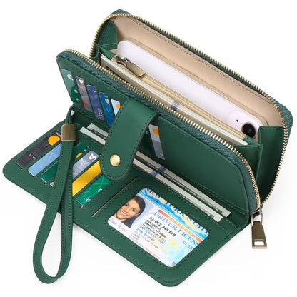 GAEKEAO Wallet for Women Clutch RFID Blocking Leather Wristlet Purse Large Capacity Credit Card Holder with Grip Hand Strap