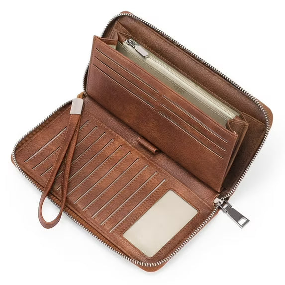 GAEKEAO Womens Wallet RFID Blocking Leather Zip Around Wallet Large Capacity Long Purse Credit Card Clutch Wristlet