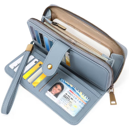 GAEKEAO Wallet for Women Clutch RFID Blocking Leather Wristlet Purse Large Capacity Credit Card Holder with Grip Hand Strap