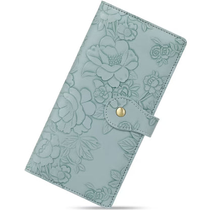 GAEKEAO Womens Wallet Slim Thin RFID Blocking Ladies Card Holder Floral Vegan Leather Long Bifold Clutch with Zipper Pocket