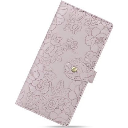 GAEKEAO Womens Wallet Slim Thin RFID Blocking Ladies Card Holder Floral Vegan Leather Long Bifold Clutch with Zipper Pocket