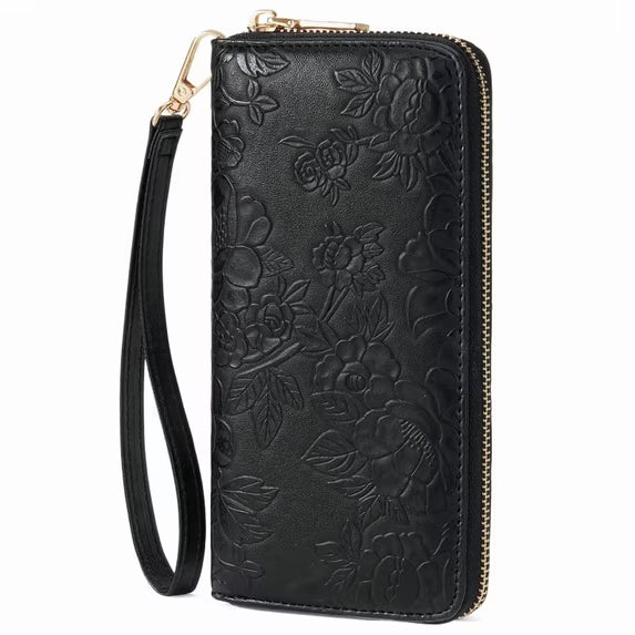 GAEKEAO Womens Wallet RFID Blocking Leather Wristlet Purse Large Capacity Card Holder Long Ladies Wallet Zip Around Clutch