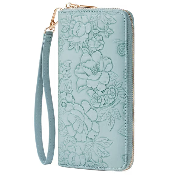 GAEKEAO Womens Wallet RFID Blocking Leather Wristlet Purse Large Capacity Card Holder Long Ladies Wallet Zip Around Clutch