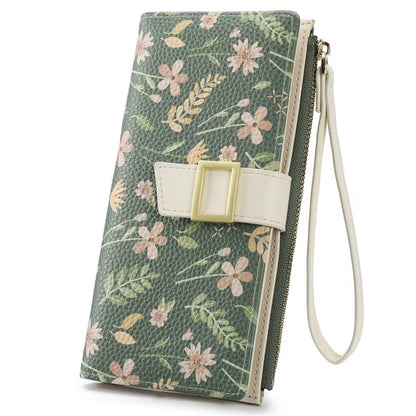GAEKEAO Womens Wallet RFID Blocking Slim Thin Bifold Card Holder Vegan Leather Floral Long Clutch Wallets with Wristlet