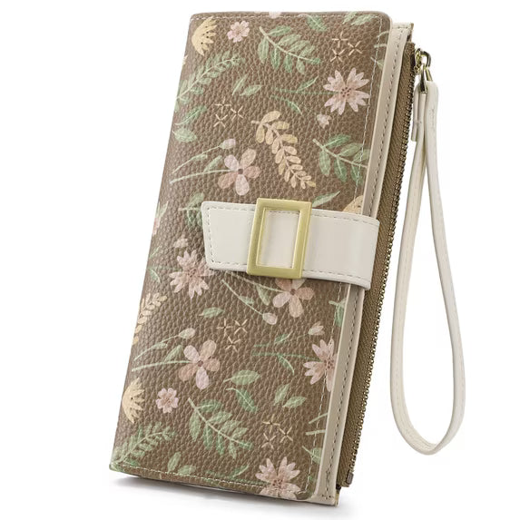 GAEKEAO Womens Wallet RFID Blocking Slim Thin Bifold Card Holder Vegan Leather Floral Long Clutch Wallets with Wristlet