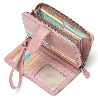 GAEKEAO Wallet for Women Clutch RFID Blocking Leather Wristlet Purse Large Capacity Credit Card Holder with Grip Hand Strap