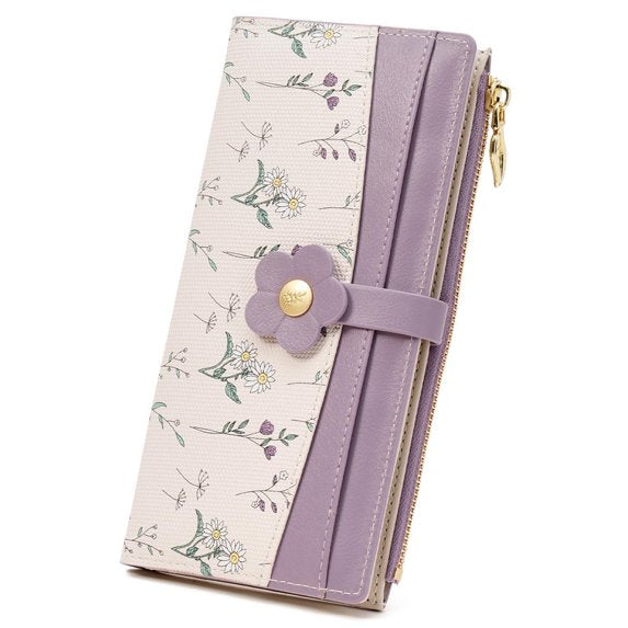 GAEKEAO Womens Wallet Slim Thin RFID Blocking Bifold Floral Vegan Leather Card Holder Large Capacity Wallet with Zipper Pocket