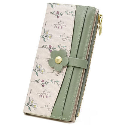 GAEKEAO Womens Wallet Slim Thin RFID Blocking Bifold Floral Vegan Leather Card Holder Large Capacity Wallet with Zipper Pocket