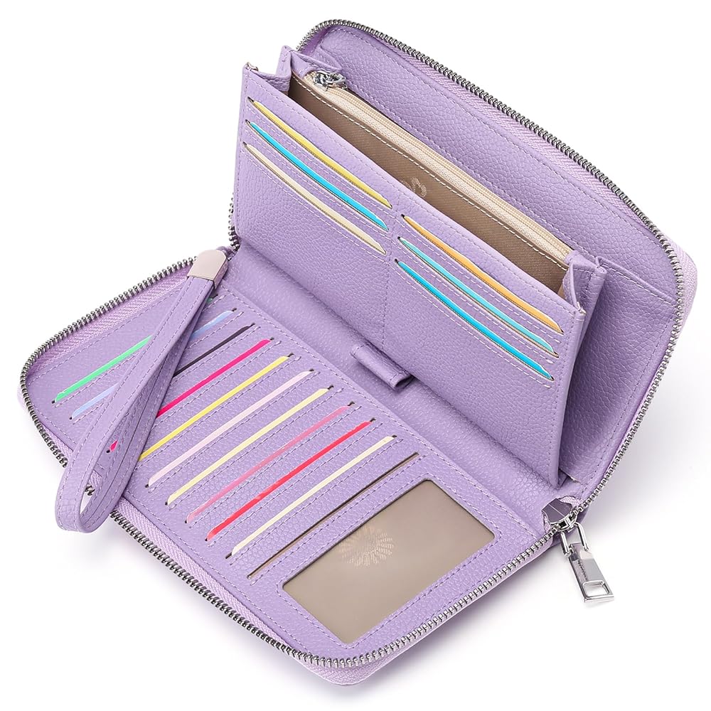 GAEKEAO Womens Wallet RFID Blocking Leather Zip Around Wallet Large Capacity Long Purse Credit Card Clutch Wristlet