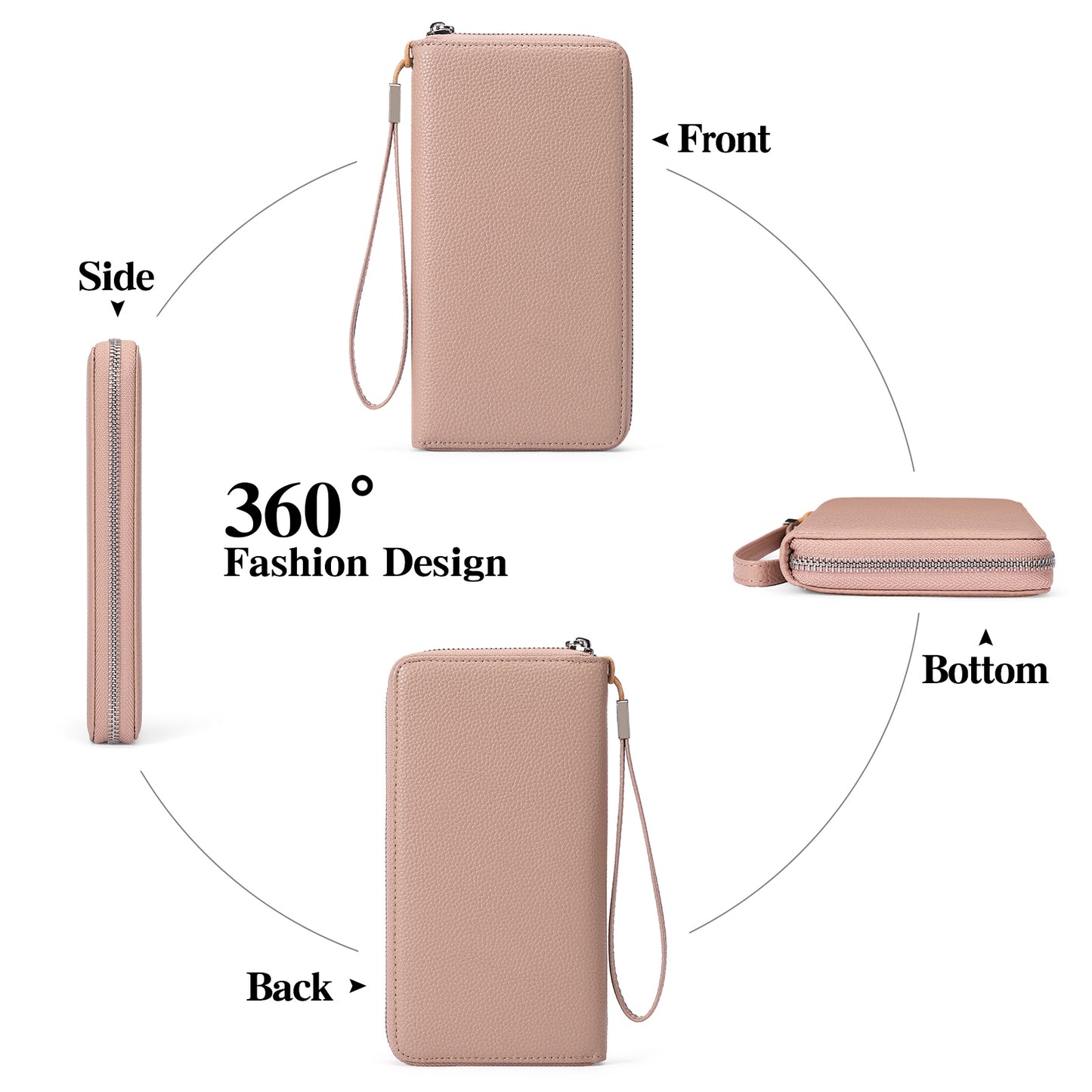 GAEKEAO Womens Wallet RFID Blocking Leather Zip Around Wallet Large Capacity Long Purse Credit Card Clutch Wristlet
