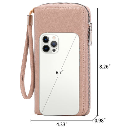 GAEKEAO Womens Wallet RFID Blocking Leather Zip Around Wallet Large Capacity Long Purse Credit Card Clutch Wristlet