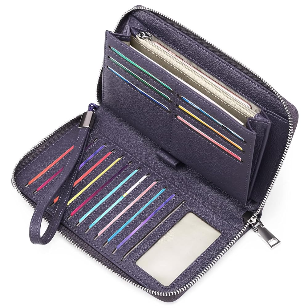 GAEKEAO Womens Wallet RFID Blocking Leather Zip Around Wallet Large Capacity Long Purse Credit Card Clutch Wristlet