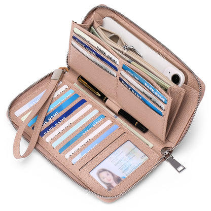 GAEKEAO Womens Wallet RFID Blocking Leather Zip Around Wallet Large Capacity Long Purse Credit Card Clutch Wristlet