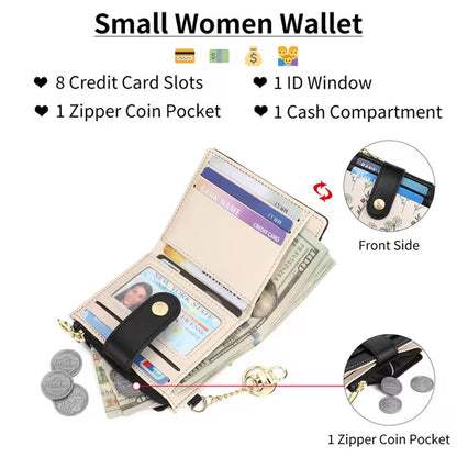 GAEKEAO Small Wallet for Women RFID Blocking Bifold Card Holder Vegan Leather with Zipper Coin Pocket, ID Window