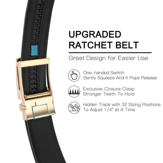 GAEKEAO Ratchet Belt for Men Genuine Leather 1 3/8" - Micro-Adjust Buckle Trim to Fit Dress Belt Casual to Formal Gift Boxed
