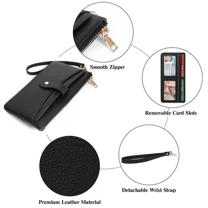 GAEKEAO Wristlet Wallets for Women Rfid Blocking Vegan Leather Card Phone Holder with 10 Card Slots 2 ID Window