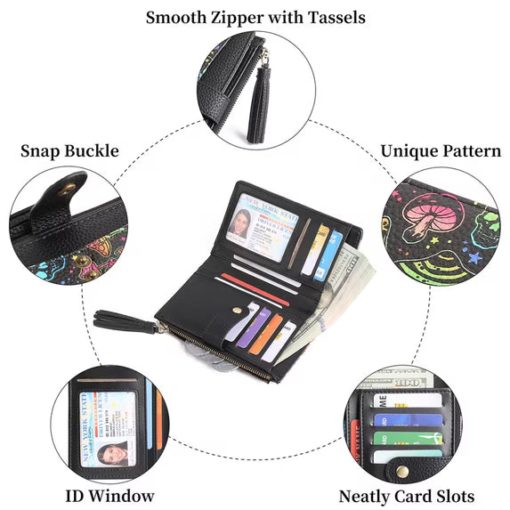 GAEKEAO Medium Size Wallet for Women RFID Blocking Bifold Card Holder Slim Womens Wallet with ID Window and Zipper Coin Pocket