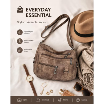 GAEKEAO Crossbody Bags for Women Multi Pocket Leather Cross Body handbags Ladies travel satchel for Everyday