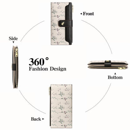 GAEKEAO Womens Wallet Slim Thin RFID Blocking Floral Vegan Leather Card Holder Bifold Long Ladies Wallet with Zipper Pocket
