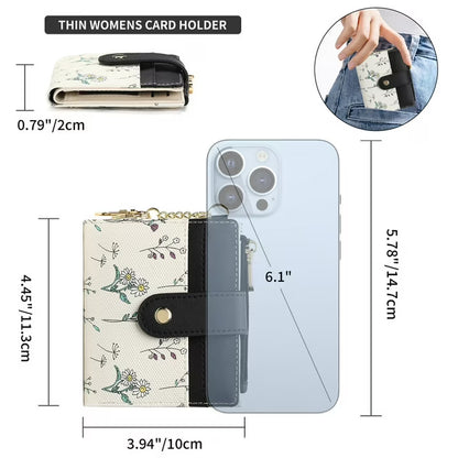 GAEKEAO Small Wallet for Women RFID Blocking Slim Bifold Floral Leather Card Holder with Zipper Pocket ID Window