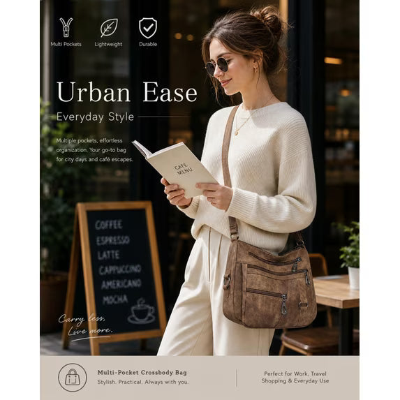 GAEKEAO Crossbody Bags for Women Multi Pocket Leather Cross Body handbags Ladies travel satchel for Everyday
