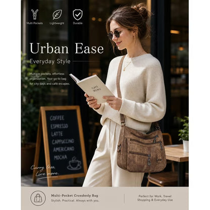 GAEKEAO Crossbody Bags for Women Multi Pocket Leather Cross Body handbags Ladies travel satchel for Everyday