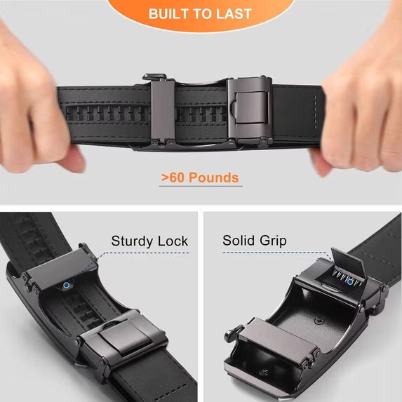 GAEKEAO Men’s Ratchet Belt Adjustable Leather Belt with Auto Lock Buckle Trim to Fit and Gift Box