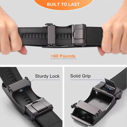 GAEKEAO Men’s Ratchet Belt Adjustable Leather Belt with Auto Lock Buckle Trim to Fit and Gift Box