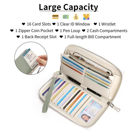 GAEKEAO Wristlet Wallets for Women RFID Blocking Large Capacity Clutch Wallet Vegan Leather Zip Around Ladies Long Purse