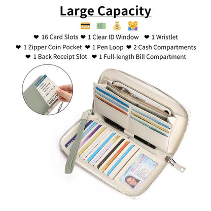 GAEKEAO Wristlet Wallets for Women RFID Blocking Large Capacity Clutch Wallet Vegan Leather Zip Around Ladies Long Purse