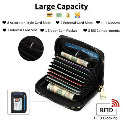 GAEKEAO Credit Card Holder Wallet for Women RFID Blocking Small Genuine Leather Card Case with Coin Pocket ID Window