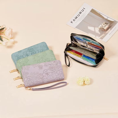 GAEKEAO Womens Wallet RFID Blocking Leather Wristlet Purse Large Capacity Card Holder Long Ladies Wallet Zip Around Clutch