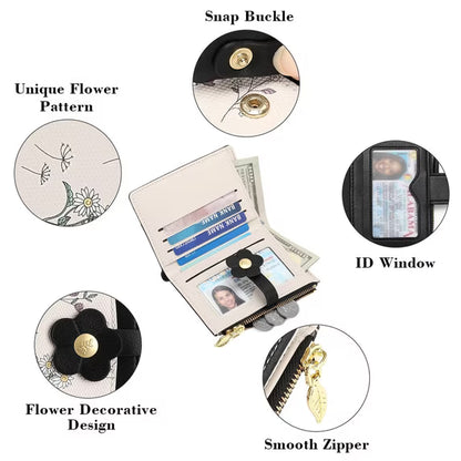 GAEKEAO Small Wallets for Women RFID Blocking Bifold Floral Vegan Leather Wallet Card Holder with ID Window & Zipper Pocket