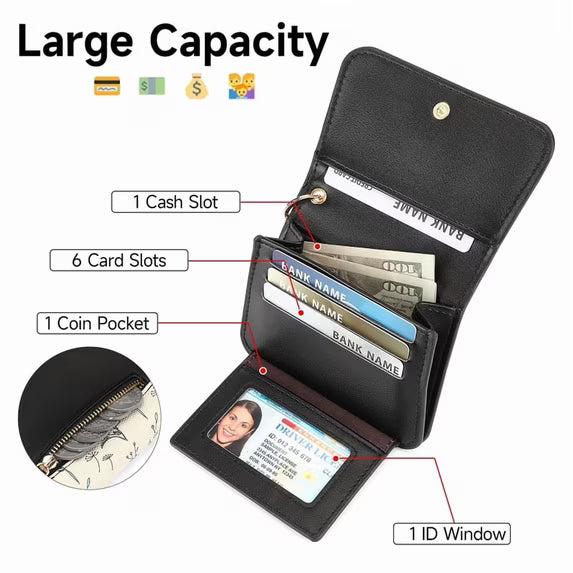 GAEKEAO Small Wallet for Women RFID Blocking Slim Keychian Wallet Floral Vegan Leather Card Holder with Zip Pocket ID Window