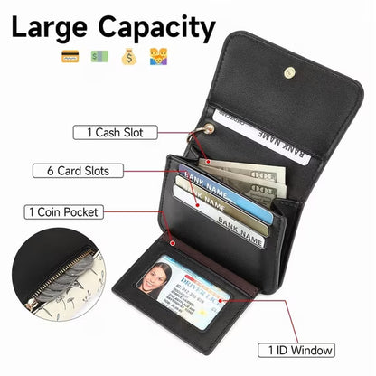 GAEKEAO Small Wallet for Women RFID Blocking Slim Keychian Wallet Floral Vegan Leather Card Holder with Zip Pocket ID Window