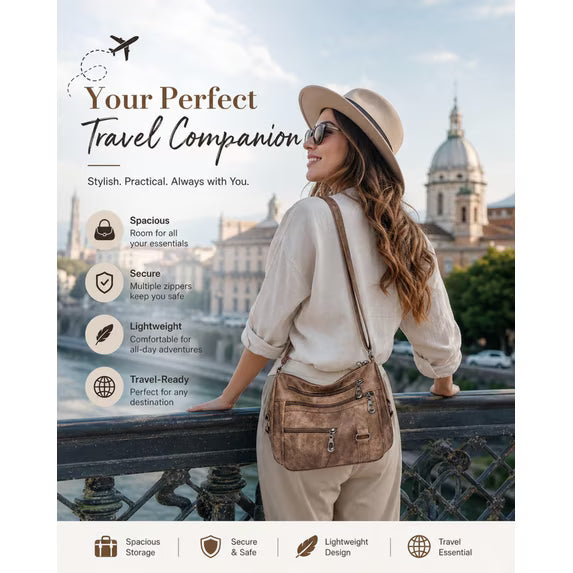 GAEKEAO Crossbody Bags for Women Multi Pocket Leather Cross Body handbags Ladies travel satchel for Everyday