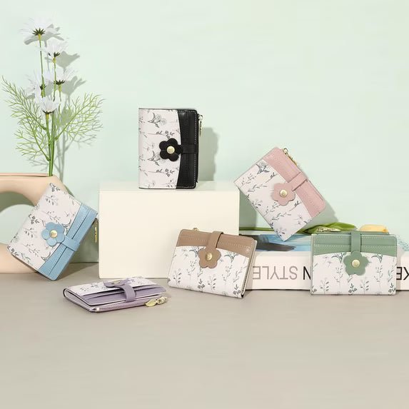 GAEKEAO Small Wallets for Women RFID Blocking Bifold Floral Vegan Leather Wallet Card Holder with ID Window & Zipper Pocket