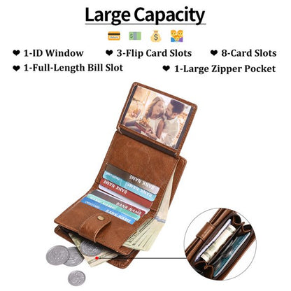 GAEKEAO Men's Wallet Samll RFID Blocking Bifold Wallet for Men Leather Credit Card Holder 11 Card Slots