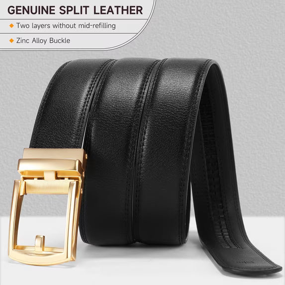 GAEKEAO Ratchet Belt for Men Genuine Leather 1 3/8" - Micro-Adjust Buckle Trim to Fit Dress Belt Casual to Formal Gift Boxed