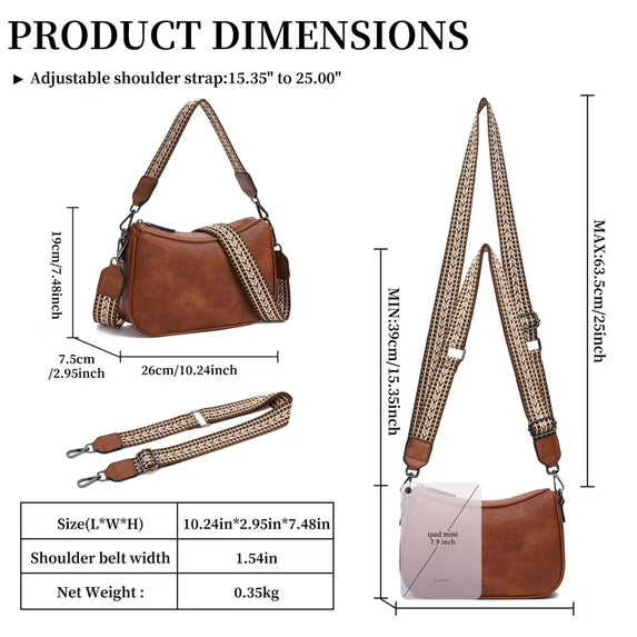 GAEKEAO Women's Shoulder Bag, Medium Handbag, Women's Leather Crossbody Bags with Adjustable Coloured Strap