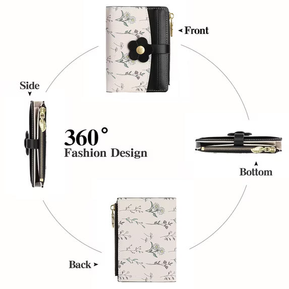 GAEKEAO Small Wallets for Women RFID Blocking Bifold Floral Vegan Leather Wallet Card Holder with ID Window & Zipper Pocket