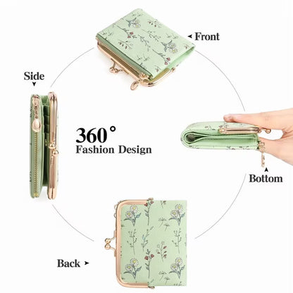 GAEKEAO Small Wallet for Women Floral Vegan Leather Credit Card Holder with Kiss Lock