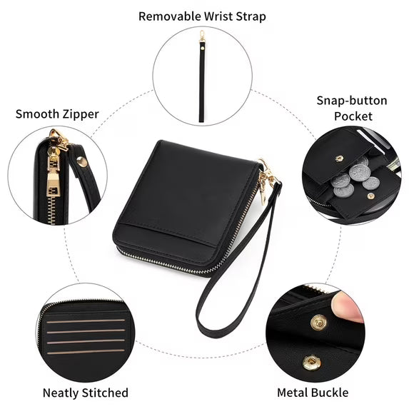 GAEKEAO Womens Wallet RFID Blocking Zip Around Wristlet Wallet Vegan Leather Card Holder Purse with Change Pocket