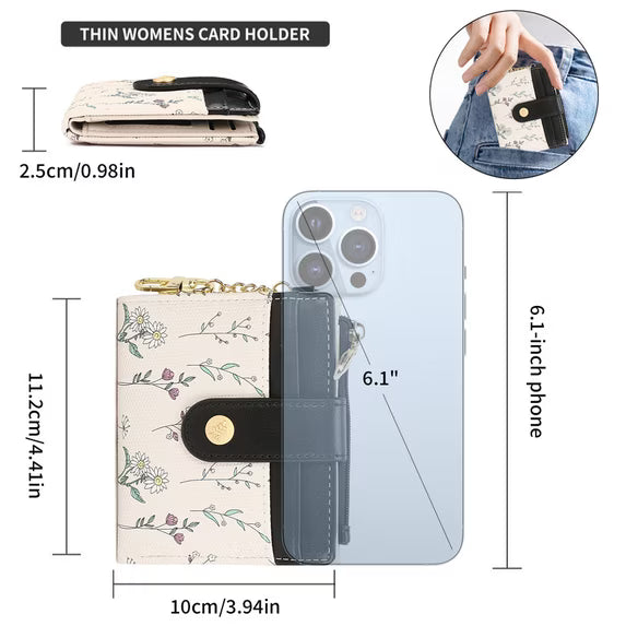 GAEKEAO Small Wallet for Women RFID Blocking Bifold Card Holder Vegan Leather with Zipper Coin Pocket, ID Window